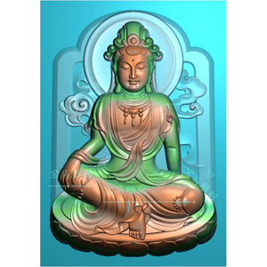 精雕图深雕正坐观音挂件电脑机雕图玉雕图祥云坐莲观音自在