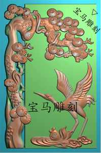 深雕松树仙鹤鲤鱼浮雕jdp玉雕图松鹤延年牌方牌精雕图