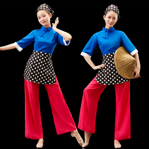 秧歌舞演出服装新款村姑采茶舞跳舞民族舞蹈服装女腰鼓广场舞套装