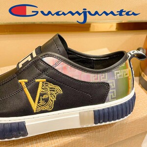 冠军踏联名款皮面板鞋2022春夏款休闲皮鞋男士韩版潮流一脚蹬舒适