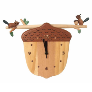 jeancard创意可爱松鼠跷跷板左右摇摆装饰挂钟简约木制客厅时钟