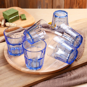 必胜客同款玻璃杯子餐厅蓝色水杯喜碧九角杯家用饮料杯酒杯六只装