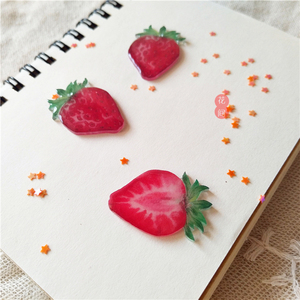 小草莓 水果热缩片半成品 平面夏日小清新 带孔配件可手链耳环