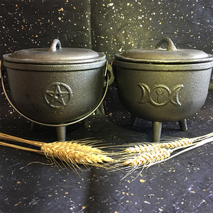 wicca巫师大号女巫锅 大号 五芒星 三相月 燃烧锅 铸铁锅 草药锅