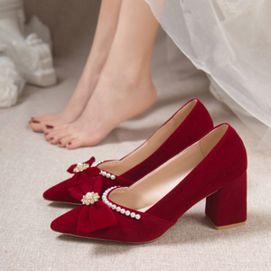 婚鞋新娘鞋2024年新款红色高跟鞋粗跟秀禾婚纱两穿结婚鞋子不累脚