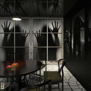 3d恐怖鬼屋密室逃脱主题壁纸狼人杀阴森惊悚房间剧本杀背景墙纸