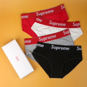 潮supreme内裤女士纯棉平角三角棉质简约中腰面料sup韩版束身纯色