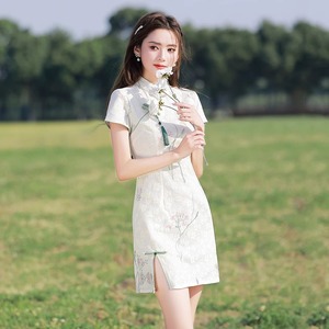 新中式小个子旗袍女夏季新款改良年轻款气质少女小清新刺绣NL7711