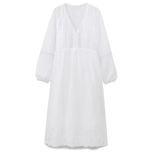 WMDR女款百搭纯欲风格S1820女时尚亚麻混纺白色连衣裙