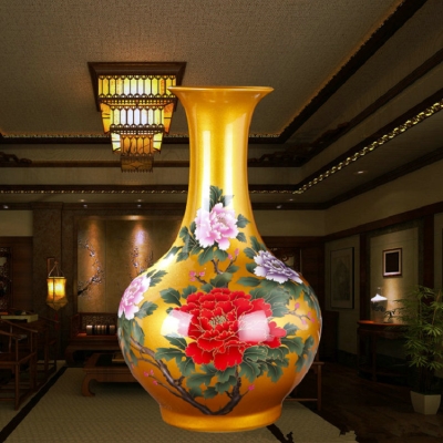 器牡红装代本式蓝陶现瓷黄德摆花丹插家日居客瓶景w镇色花中厅件