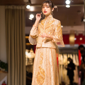 出租租赁倒叙正版秀禾服小红书爆款金色中式嫁衣马来褂出门敬酒服