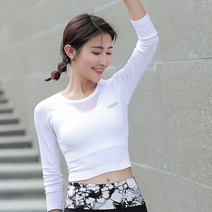 露肚脐性感紧身短款健身房瑜伽服上衣女长袖运动跑步速干t恤衣女
