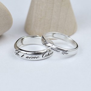 老凤祥和纯银开口情侣戒指雕刻定制刻字定做对戒指环经典圆弧男女
