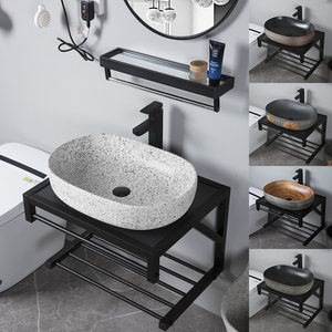 小户型挂墙式洗手盆卫生间陶瓷洗脸盆阳台简易不锈钢支架洗漱台