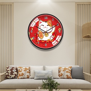 钟表招财猫新中式客厅轻奢创意喜庆时钟挂墙装饰时尚免打孔挂钟