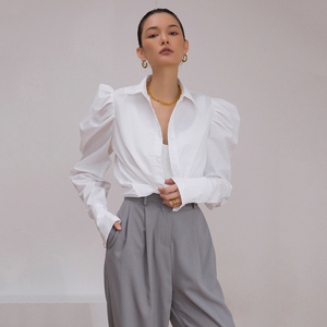 linie 欧美宽松泡泡袖白衬衫时尚百搭长袖职业气质复古