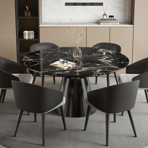 黑玫瑰天然大理石圆形餐桌椅高端意式轻奢现代家用小户型2024新款