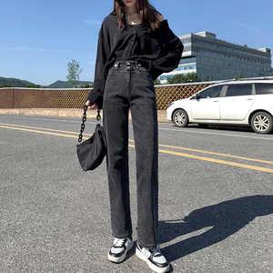 高腰直筒牛仔裤女夏天薄款2021年新款设计感烟筒宽松显瘦烟管裤子