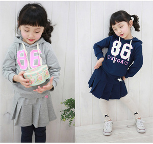 韩版童装女童春秋装儿童纯棉长袖带帽卫衣+短裙套装2件套XH120