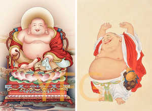 弥勒佛画像笑口常开弥勒佛画像挂画 佛堂供奉佛像画卷轴画