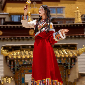 藏族女藏袍服装西藏旅游少数民族风写真长袍藏式舞蹈演出服旅拍服