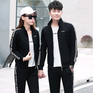 韩国外贸热卖名牌情侣运动套装春秋装2019新款男士运动服休闲跑步