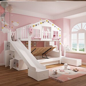 童话公主儿童上下床双层床高低子母床豪华少女童话城堡女孩上下铺