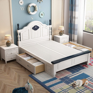 地中海美式儿童床实木男孩女孩单人小孩床1.5米青少年公主双人床