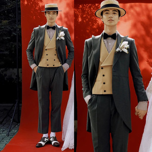 影楼主题男装写真中长款西服民国歌手婚纱照主持人服礼服拍照西装