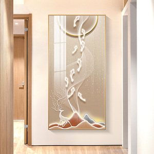 九鱼图入户玄关装饰画轻奢高档走廊过道挂画现代简约竖版壁画