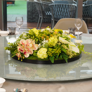 高端圆桌转盘仿真花装饰花饭店包厢餐桌花摆花新中式轻奢假花摆件