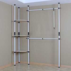 简易转角衣帽架白色组合组装挂衣架落地卧室天地撑拐角衣帽间衣架