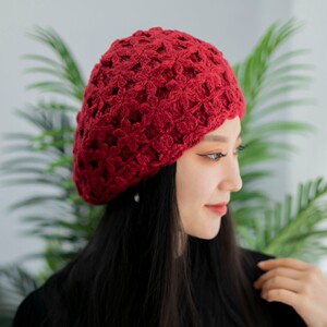 小雪编织 小梅花蓓蕾帽 手工钩花镂空马海毛百搭女士帽子