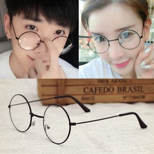 时尚男生初中生无度数装饰眼镜女士圆形全框简约护眼金属框平面镜