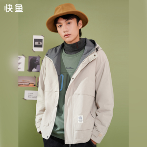 快鱼时尚休闲连帽长袖外套男2021帅气新款百搭保暖棉服男11u1014