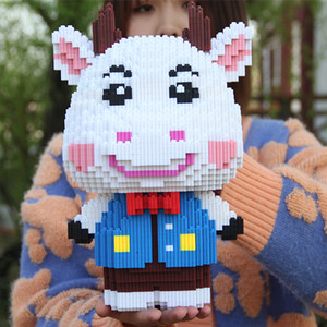 微型小颗粒拼装积木乐高成人立体益智拼图玩具女孩动物生肖牛礼物