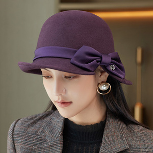 女士帽子春季时尚女2021新款洋气秋冬冒羊毛礼帽春天百搭高端女帽