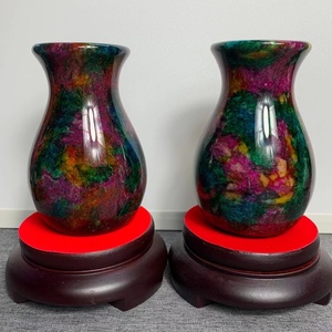 台湾七彩玉花瓶天然七彩玉聚财高端商务礼品摆件七彩玉石家居装饰