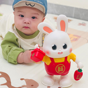 0一1岁婴儿玩具兔子练习抬头训练神器电动跳舞小福兔宝宝3到6个月