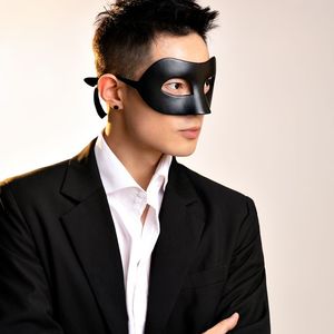 男士半脸面具万圣节西装正拍摄婚礼黑色化妆舞聚会年歌唱91先生