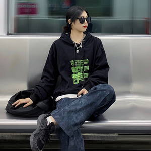 欧美hiphop美式街头潮牌复古卫衣女秋宽松bf风高街酷女孩穿搭外套