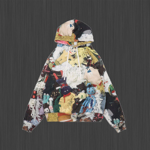 秋冬潮牌撞色帽衫supreme艺术家布偶印花连帽男女款卫衣外套宽松