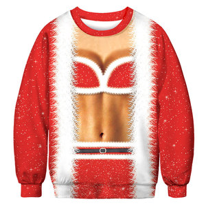 欧美3D腹肌数码印花男士卫衣套衫圣诞男女底衫Christmas sweater