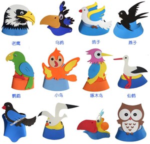 小鸟头饰表演道具燕子乌鸦鹦鹉头套动物帽子卡通面具儿童舞台装扮