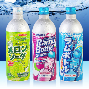 4瓶日本三佳丽波子汽水三佳利葡萄哈密瓜原味碳酸饮料大铝瓶500g