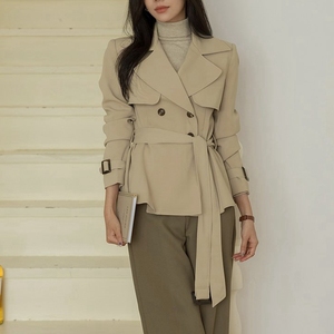 三色中短款风衣外套上衣英伦通勤职业女性韩国代购秋季新款