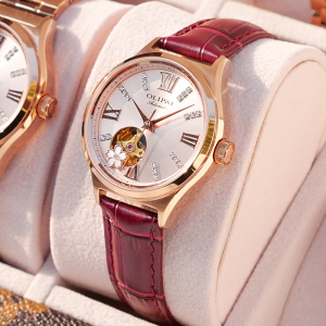 欧力派牌女士手表女自动机械表简约气质时尚真皮镂空女表新款
