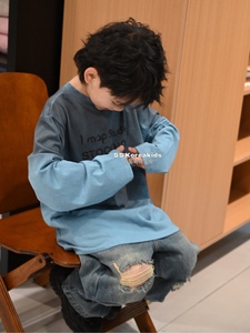 SS品牌韩国童装男童长袖T恤2024春季新款儿童打底衫时髦扎染上衣