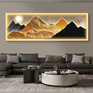 客厅装饰画轻奢金箔山水沙发背景墙挂画大气金山卧室床头带灯壁画