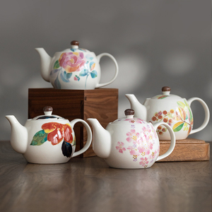 日本ceramic 蓝美浓烧陶瓷茶壶水壶单个创意日式茶具花卉滤网茶壶